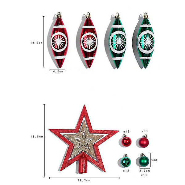Julgransdekoration Set Röd Grönt Guld Julkula splittringssäker hängande set AW3