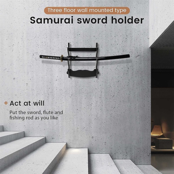 3-vånings Väggmonterad Samurajsvärd Katana Hållare Ställ Hängare Fäste Rack Display Black