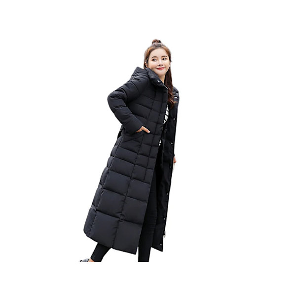 Naisten lämmin alasuntakki hupun ja turkisen kanssa - Pitkä Puffer-takki, Koko XL