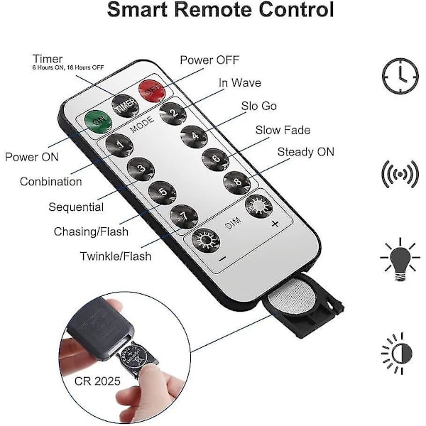 100 lysdioder 10 m lyskæde timerfunktion med fjernbetjening Ip65 vandtæt indendørs - kølig hvid (2 stk)