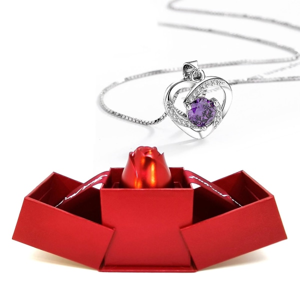 Rose Smycken Förvaringslåda Elegant Kristallhänge Halsband Romantisk Alla hjärtans dag present för kvinnor Love Purple Gold