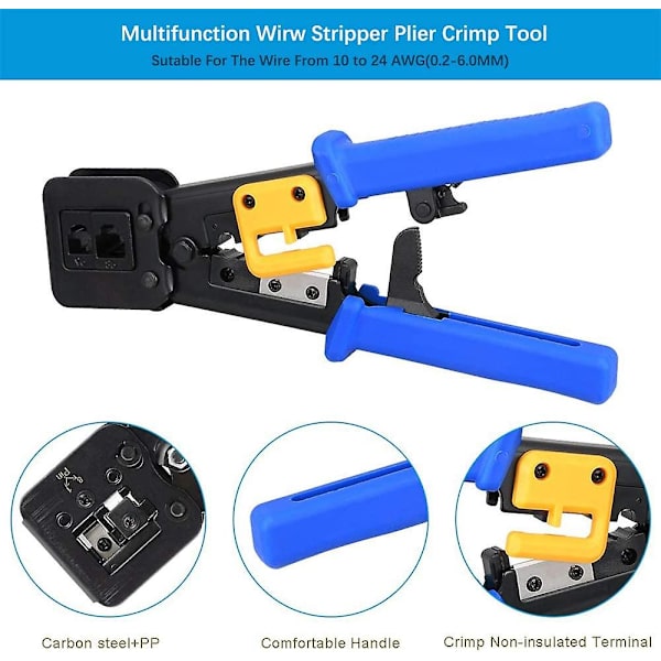 Profesjonelt Ez Pass Through Crimping Tool - Ratchet Crimper - Wire Stripper for gamle Internett-kontakter