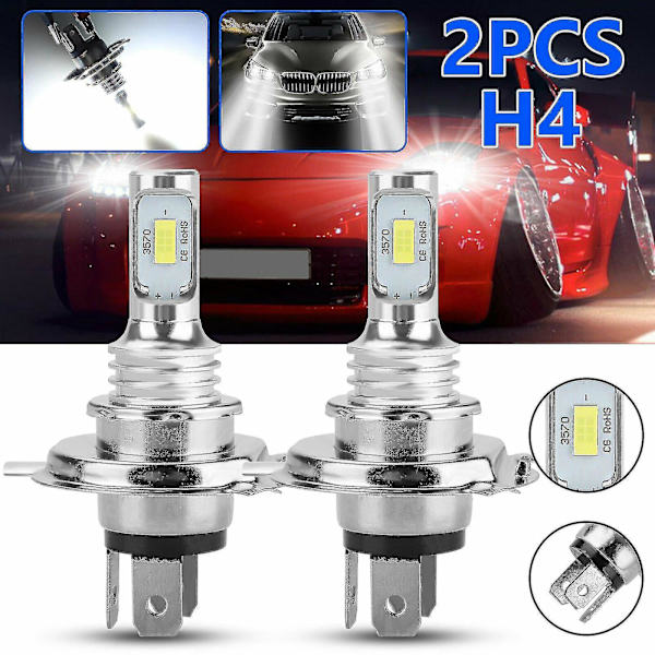 2 stk H1 H3 H4 H7 H8/h11 9005 9006 6000k Super White Csp Led Forlygte pæresæt H1 White