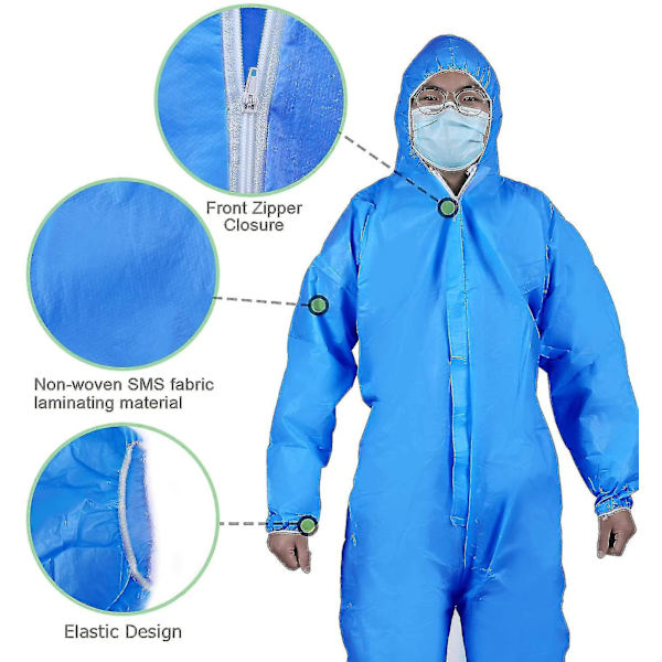Disposable Protective Coverall Hazmat Suit, Heavy Duty Painters Coveralls Hazardous Material Suits Blue-SMS material XL