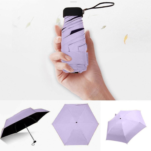 Paraply Sun Rain Dam Platt Lättviktsparaply Parasoll Fällbart parasoll Miniparaply Liten storlek Lätt förvara Parasoll Lila Purple