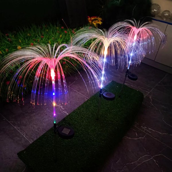 Solar sjufärgs optisk fiber LED gressmatta lampa white