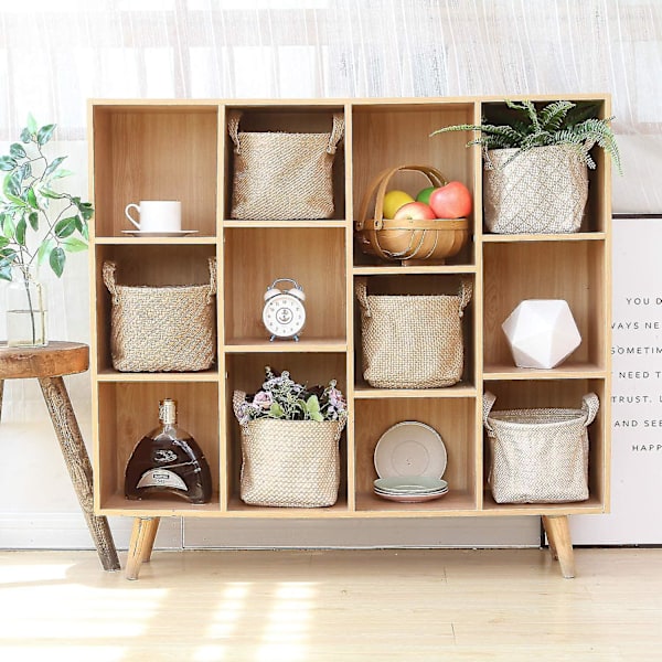 Kurver Organizer Box Binger i jute og bomull Lin Sammenleggbar med håndtak 14 * 17 * 16cm 2 stk