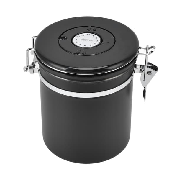 Lufttæt kaffedåse med datomarkør, CO2-udløsningsventil, beholder i rustfrit stål, sort