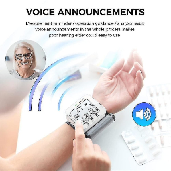 Bärbar handledsblodtrycksmätare Bp-maskin med röstmeddelande