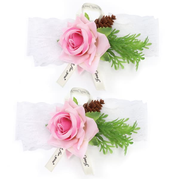 2 stk. Rosa Silke Brudepike Håndleddsblomst Brudebrystbukett Bryllupsdekorasjon