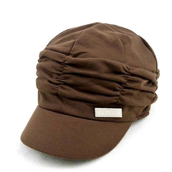 Dame Flad Cap Peaked Fransk Hat Dame Casual Solid Beanie Caps Coffee
