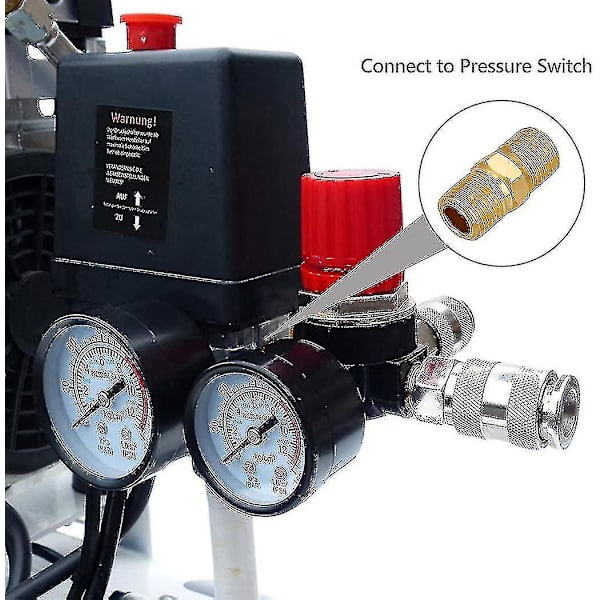 Lufttrycksregulator trevägsventil 175psi 12bar 1/4 tums lufttrycksmätare för kompressor 3 Way Valve