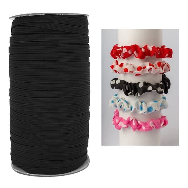 0,6 cm x 90 m Elastisk Flat Snor Strikk Strikk DIY Kabelbinder Svart
