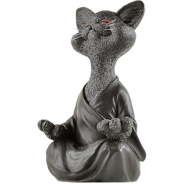 Nyckfull Buddha Cat Figurine, Meditation Yoga Collectible, Cat Lover Gifts Black