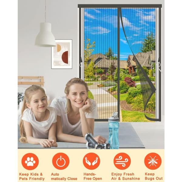 Magnetisk dørnet 140x210 CM – Sort polyester – Hurtig, værktøjsfri installation – Beskyttelse mod flyvende insekter