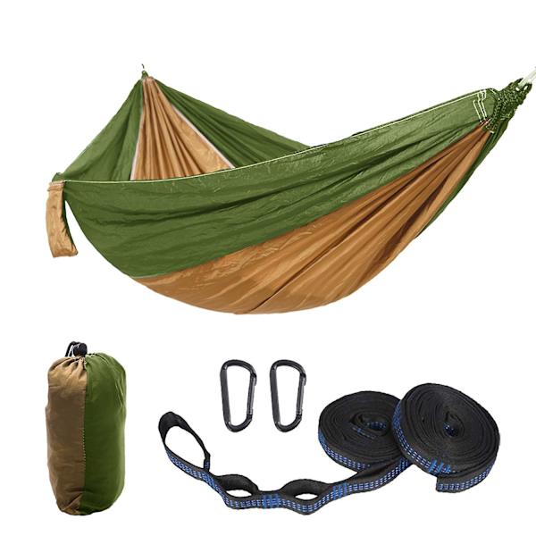 2 personers hängmatta, campinghängmatta, bärbar hängmatta, resehängmatta, dubbel hängmatta med trädrem och karbinhake, perfekt hängmatta för barn Olive green