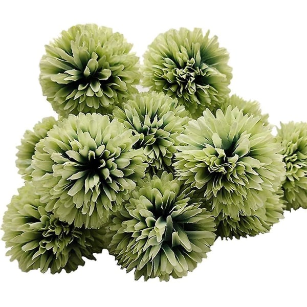 12 st konstgjorda krysantemumbollsblommor med sidenstjälkar Hortensia Arrangemang Bukett -blå green