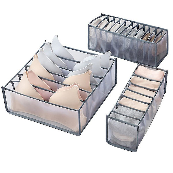 3 set alusvaatteiden organizer, taitettavat rintaliivit alusvaatteiden vetolaatikon organizer alusvaatteille, sukkaille, solmioille, rintaliiville, alusvaatteiden säilytyslokerolle gray