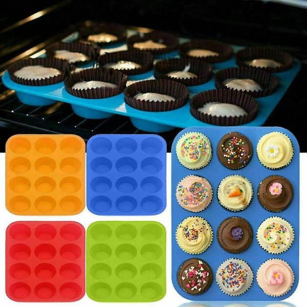 【BQ】12-hulls kjøkken silikonform Muffins Cupcake Bakeverktøy - Blå