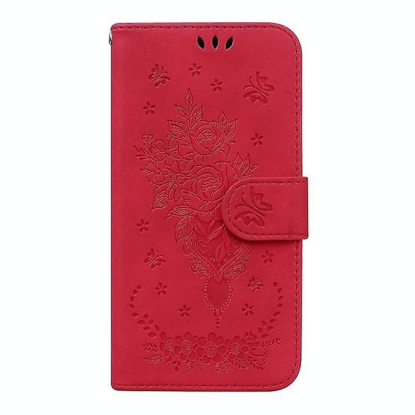 För Iphone Se 2022 / Se 2020 / 8 / 7 Butterfly Rose phone case i präglat läder (röd)