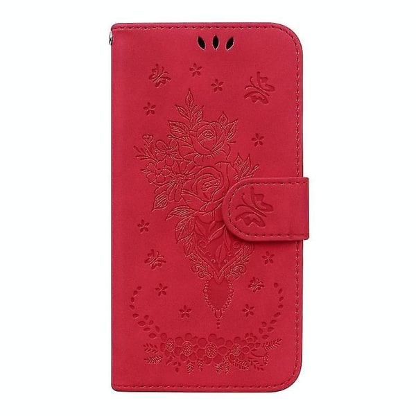 For Iphone Se 2022 / Se 2020 / 8 / 7 Butterfly Rose Preget skinntelefonveske (rød)
