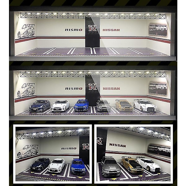 Hhcx näyttökaappi Kirkas Scene Autokatos Led Valo Jdm Nissan Nismo Mittakaavaan 1:64 Malliautolle Diorama Garage Lbwk Lambo Nismo scene