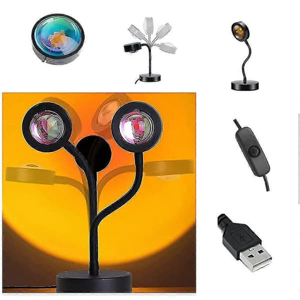 Solnedgangslampe Projektor 16 LED Regnbue Solnedgangsprosjekt Fjernkontroll 360 De