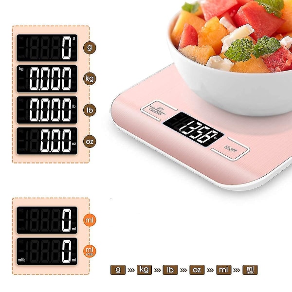 Digital køkkenvægt 10 kg Vandtæt med LCD-skærm Digitalvægt, professionel køkkenvægt, høj præcision op til 1 g, tarafunktion rose gold
