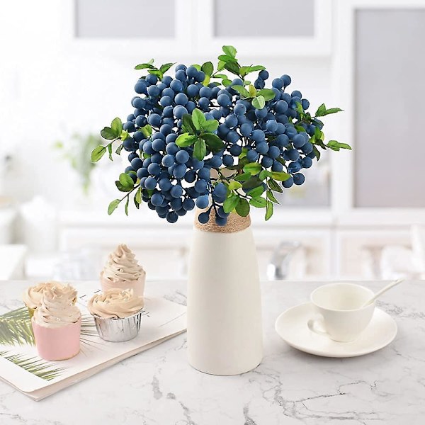 4st Blå konstgjorda bär konstgjorda frukter Falska blåbär plastblommor