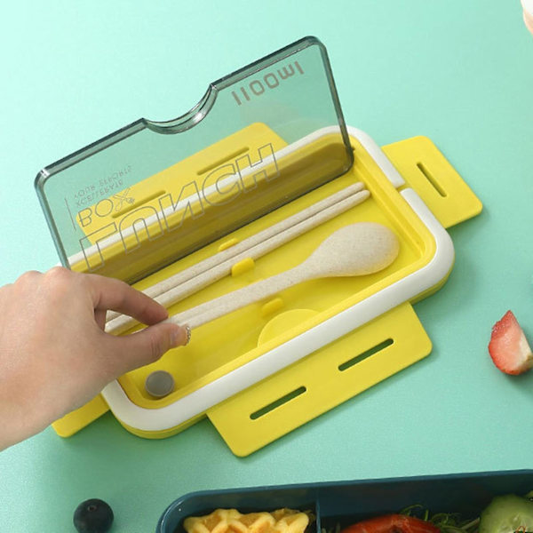 Bento-bokser i plast Beholdere 3 rom Design lunsjboks for utendørs campingpiknik Yellow And Blue