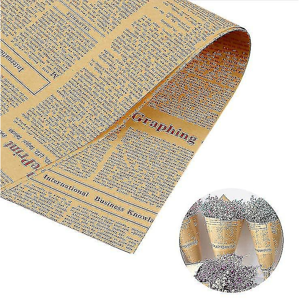 Retro engelskt Kraftpapper Tidning Blomomslagsmaterial Presentförpackningspapper Torkat blomomslagspapper (rött 45 ark)