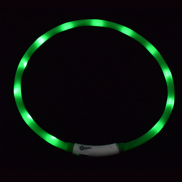ny stil USB oppladbart LED-halsbånd - glødende kjæledyrsikkerhetshalsbånd Silikon Kuttbare lys opp hundehalsbåndslys for hundeturer på natten (grønn)