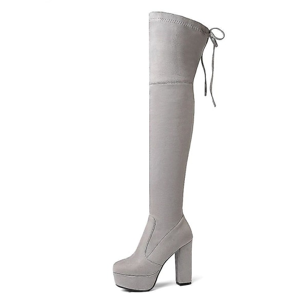 Storlek 34-43 Nya Over The Knee Boots Mocka Lår Stövlar med hög plattform Smal Sexiga Dam Vinterstövlar Dam Custom Made 3 light gray