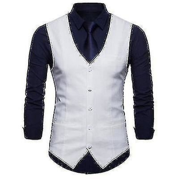 Men's Solid Color Single Breasted Vest white M