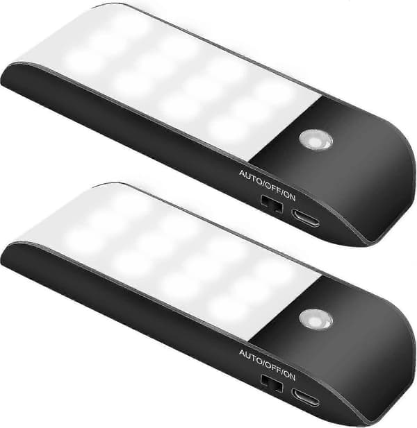 2-pakks skaplamper med bevegelsessensor, oppladbar