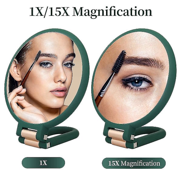 15x Magnifying Hand Held Mirror,double Side Folding Hand Mirror For Women With Adjustable Handle ,travel Table Desk Shaving Bathroom (army Green)