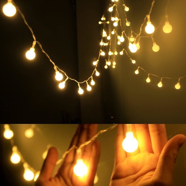 Globe String Lights Batteridriven 40 Led Fairy String Lights, 8 lägen, Vattentät dekorativt ljus - Varmvitt