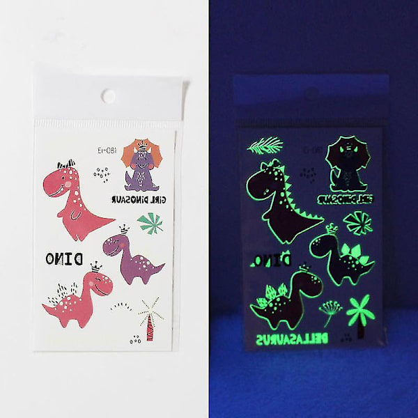 Lysande Dino-dekorationer 20 ark Glow Dinosaurie Tillfälliga tatueringar för festtillbehör Spel Pojkar Flickor Barn Födelsedagspresenter 83 83