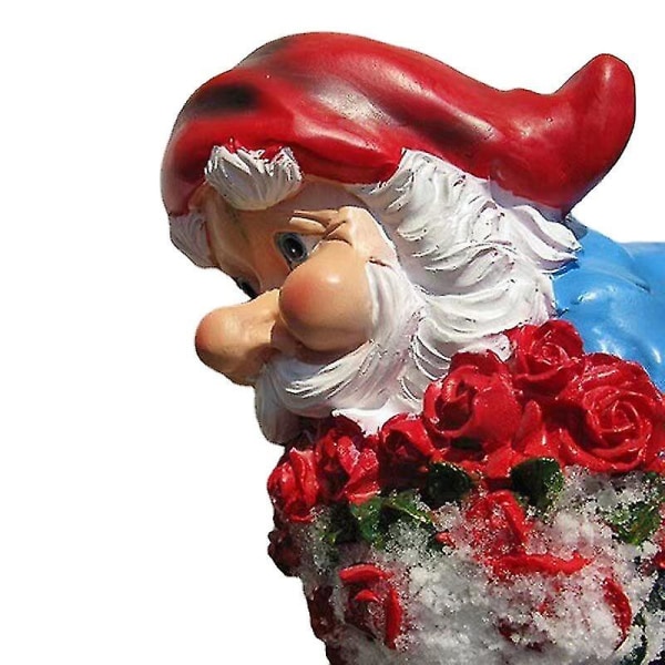 Söpöjä hartsifiguureja tuhma tonttu ja kimppu punaisia ​​ruusuja Vanha mies patsas Puutarhakoristeet hartsikäsityöt