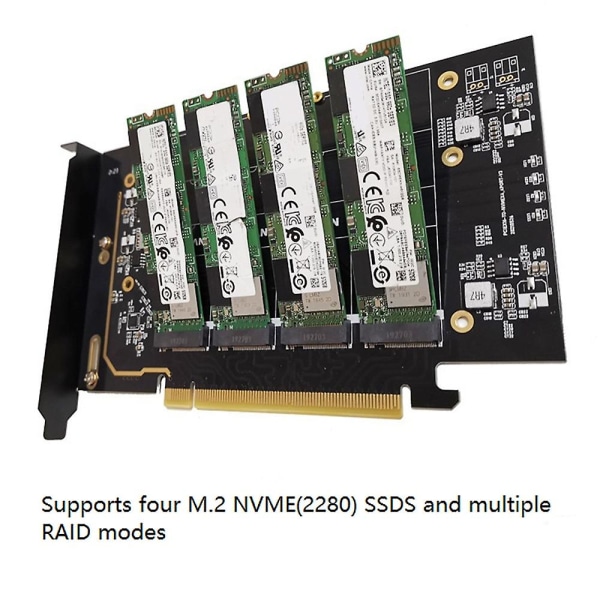 M.2 Nvme To Pcie 4.0 X16 Adapter Card, Stöder 4 Nvme M.2 2280, Stöder Bifurcation Raid black