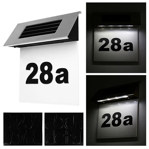 Led Solar Rostfritt Stål Driven Husnummer Lampa Automatisk Switch Alfanumerisk Utomhus Väggskylt ljus