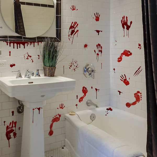Veggklistremerker for hjemmeinnredning-Halloween-blod-håndavtrykk og fotavtrykk veggdekor Footprint