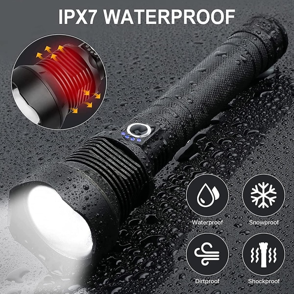 Rechargeable Led Flashlights, 90000 High Lumens Super Bright Flashlight, Tactical Xhp90 Flashlight With 5 Modes, Zoomable, Military Grade Waterproof F