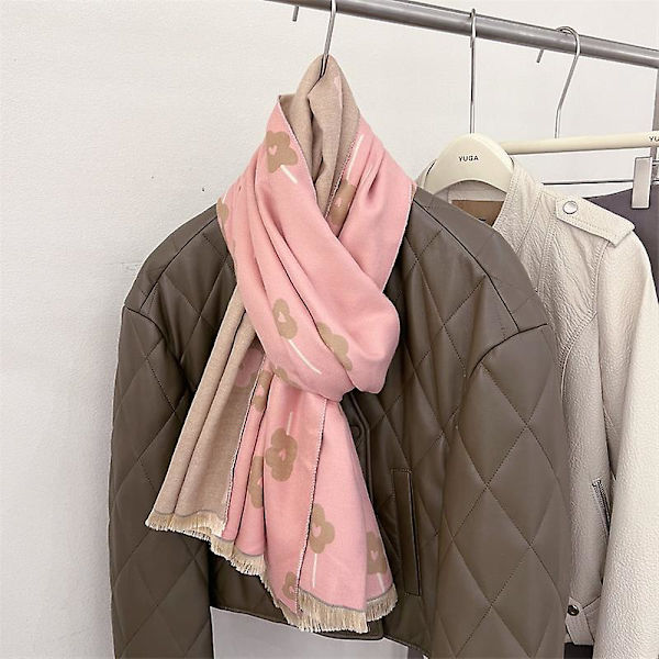 Imiterad kashmirscarf kvinnor färgmatchande blommor mode vinterscarf höst och vinter ny koreansk matchande sjal khaki 65x180