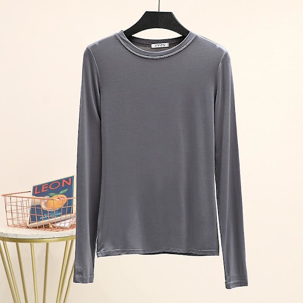 Basic T-shirt O-halsad Långärmad Kvinnor Höstbottentröja T-tröjor All Match T-shirt Plus Size Undertröja M grå M gray