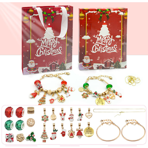 Jul Armband Blind Box - Julkalender Bärbar 24 Rutor DIY Smycken Blind Box Semestergåva MH-01