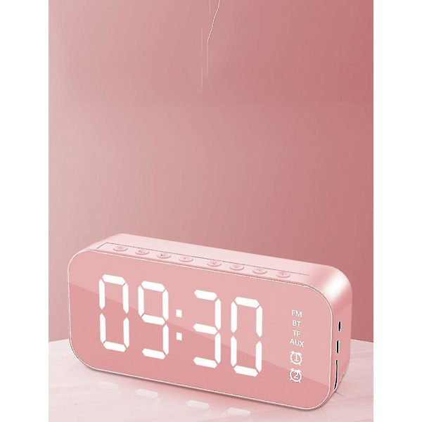 Multifunktionell LED digital väckarklocka, Bluetooth högtalare, bordsbord vid sängen Luminous Electronic Music Box rosa pink