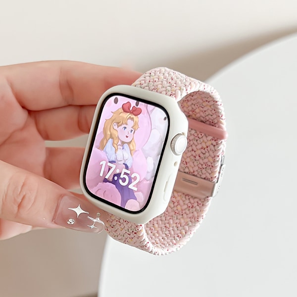 Kontrastfärgad vävd Apple Watch nylonrem - Spring Cherry Pink + fodral S10 46 mom