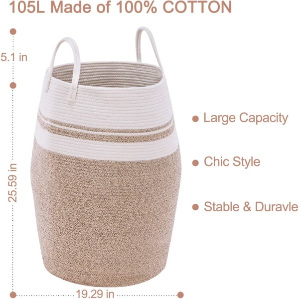 Taukurv i bomull, til tepper eller klesvask, med håndtak - 105 l, brun