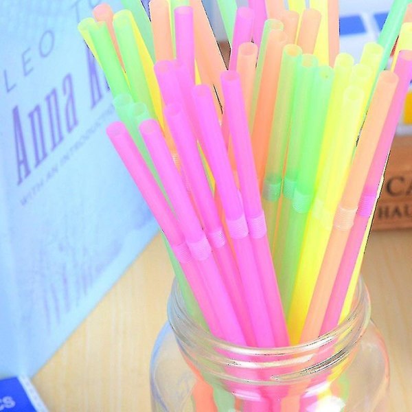 100pcs Fluorescent Plastic Bendable Drinking Straws Disposable Beverage Straws Wedding Decor Mixed Colors B